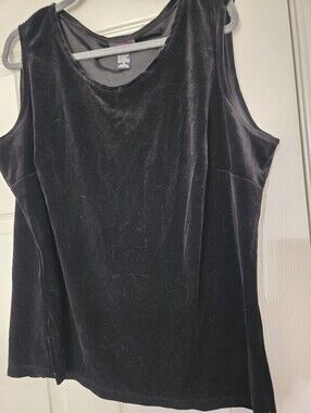 Clothing Co. by Notations Womens Black Sleeveless Scoop Neck Slit Velour Tank